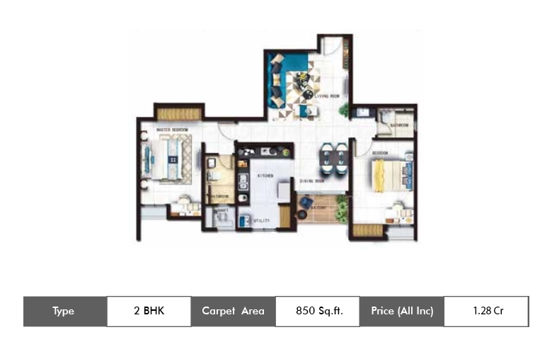 2 BHK LX-850 Sq.ft.