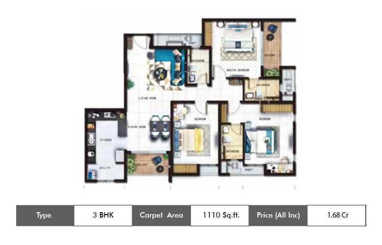 3 BHK LX-1110 Sq.ft.