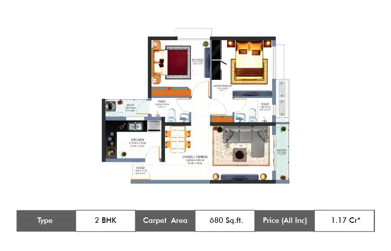 2 Bhk 680 sq.ft.