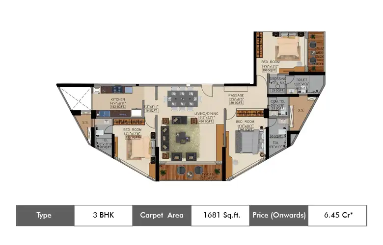 3 Bhk-1618 Sq.ft.