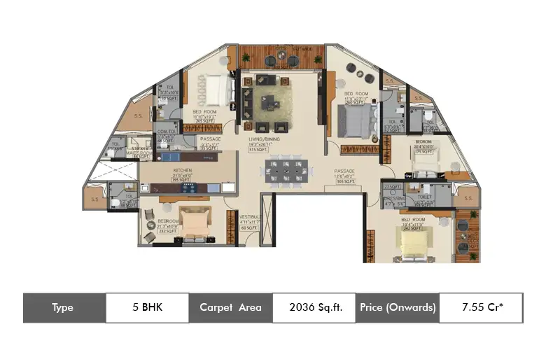 5 Bhk-2036 Sq.ft.