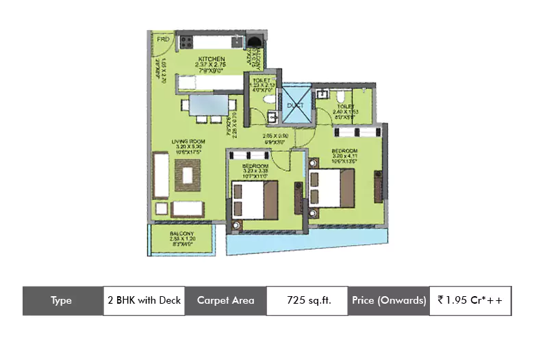 2 BHK-725 Sq.ft