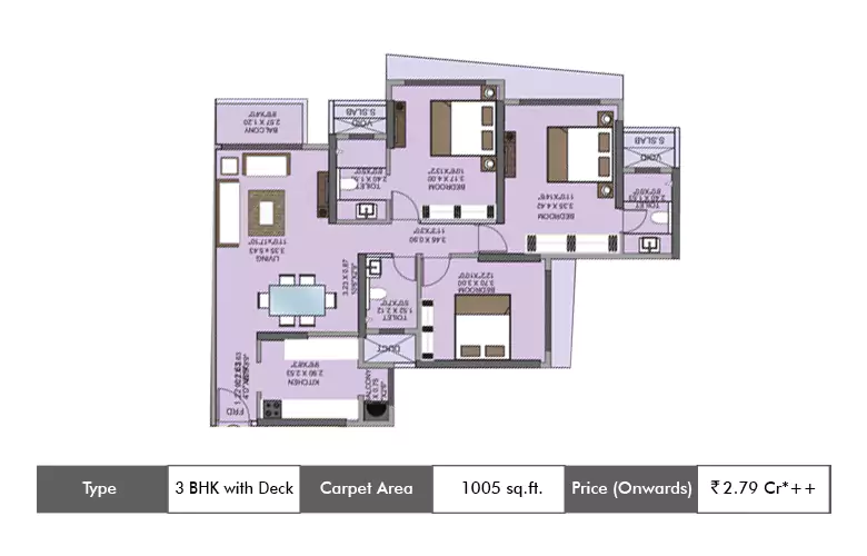 3 BHK-1005 Sq.ft.