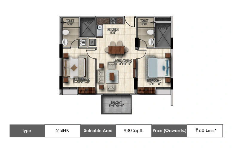 2 Bhk-930 Sq.ft