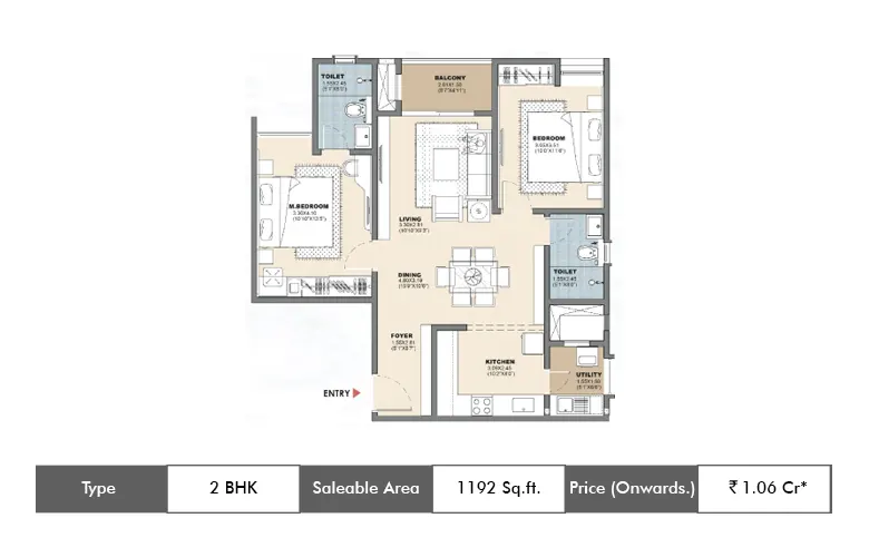 2 BHK-1192 Sq.ft.