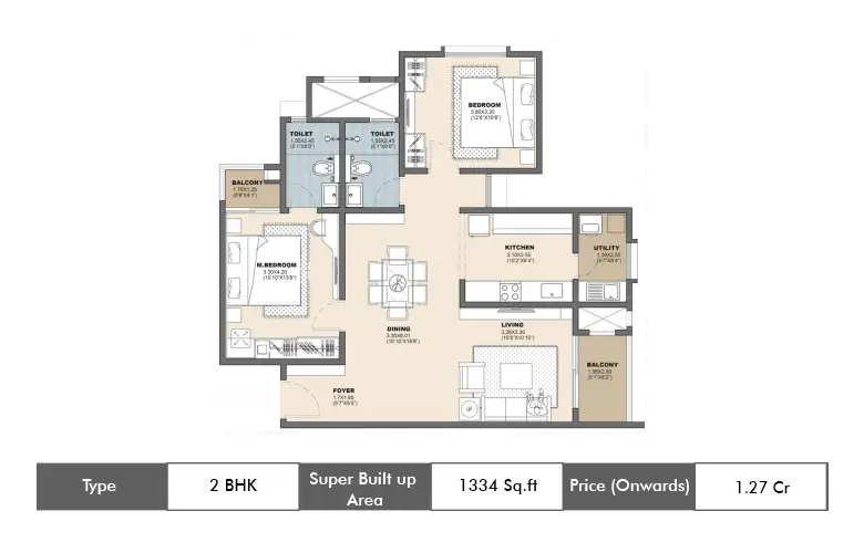  2 BHK-1334 Sq.ft.