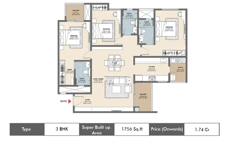 3 BHK-1756 Sq.ft.