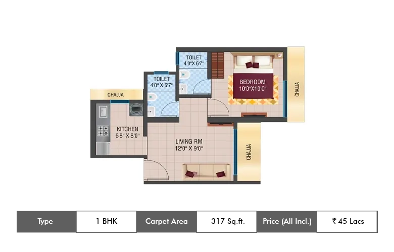 1BHK-317 Sq.ft.