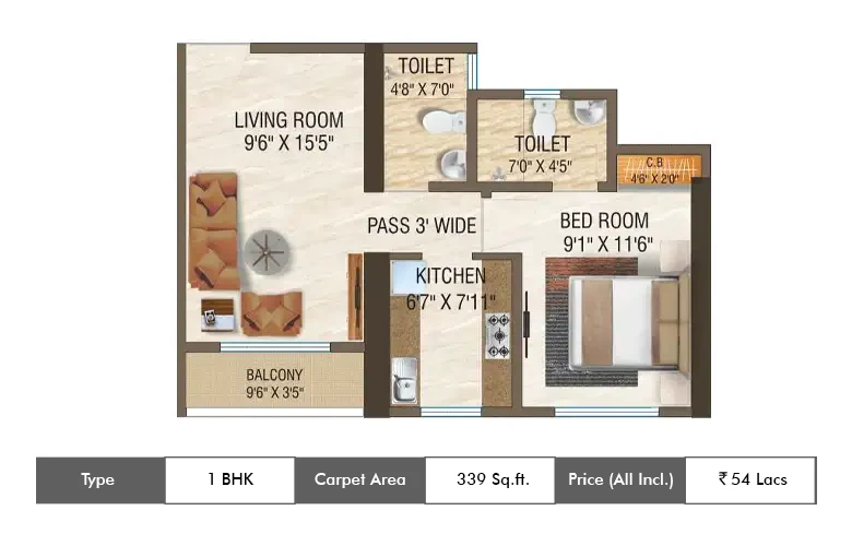 1 BHK-339 Sq.ft.