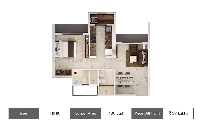 1 Bhk-430 Sq.ft