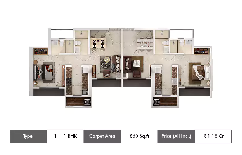 1+1 Bhk-860 Sq.ft