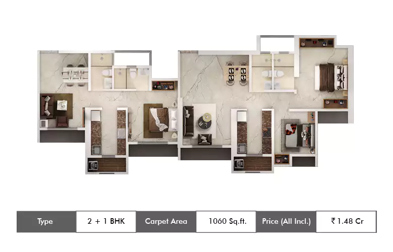 2+1 Bhk-1060 Sq.ft