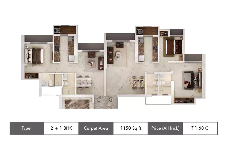 2+1 Bhk-1150 Sq.ft