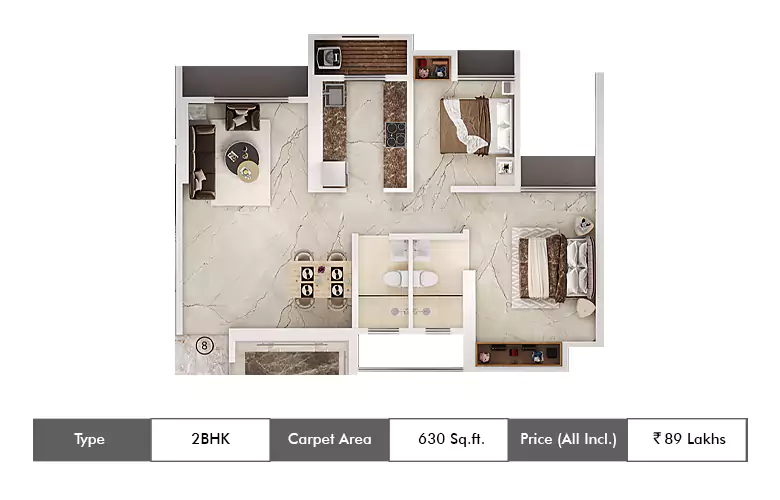 2 Bhk-630 Sq.ft