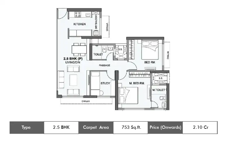 2.5 Bhk-753 Sq. ft