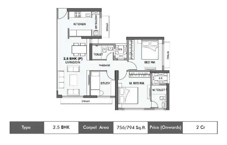 2.5 Bhk-756 Sq. ft