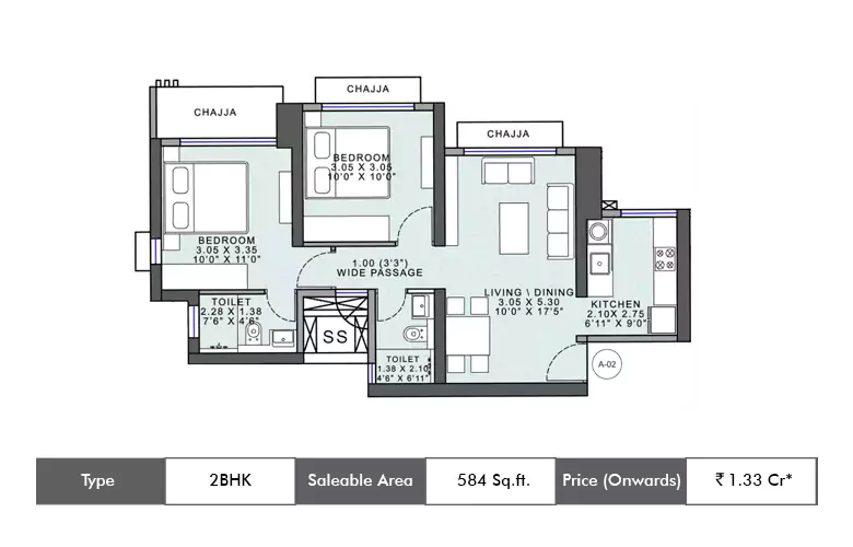 2 Bhk 584 Sq.ft.