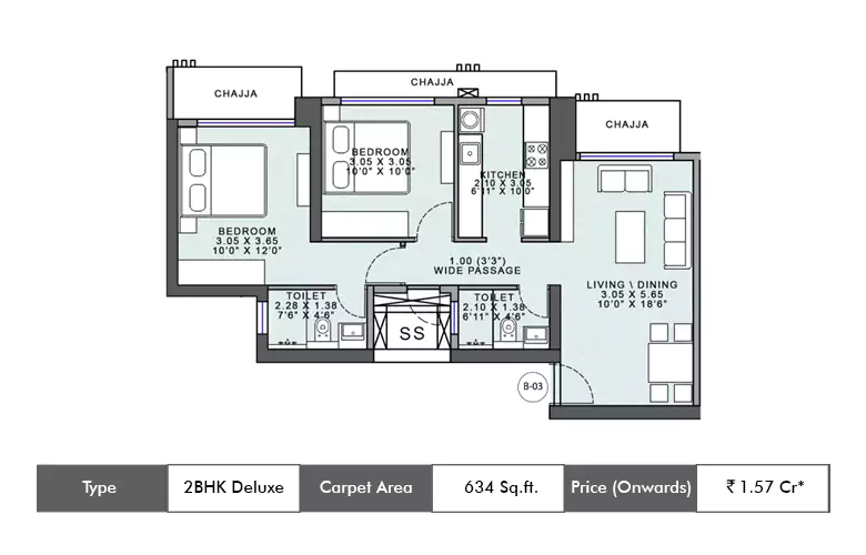 2 Bhk 634 Sq.ft.