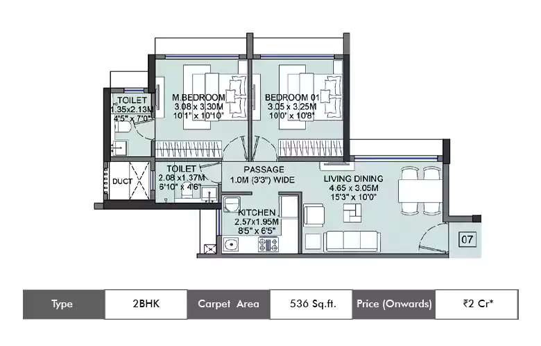 2 Bhk-536 Sq.ft
