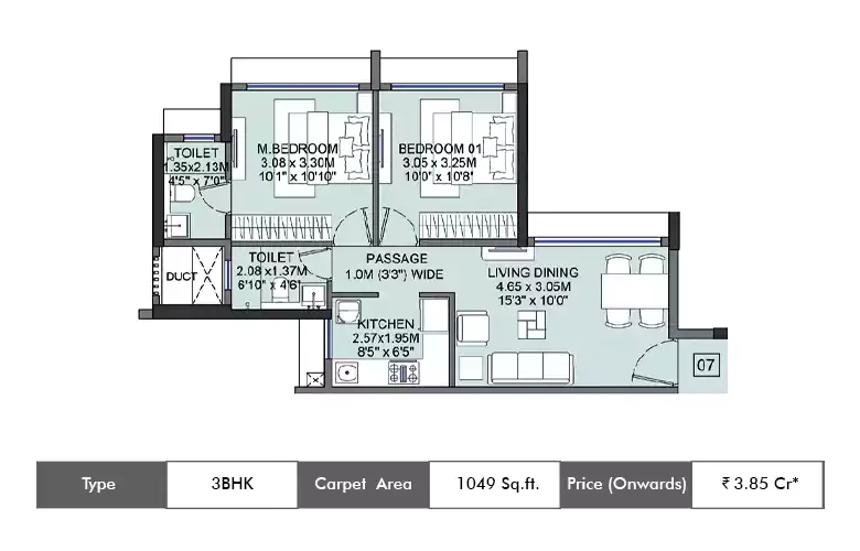 3 Bhk-1049 Sq.ft