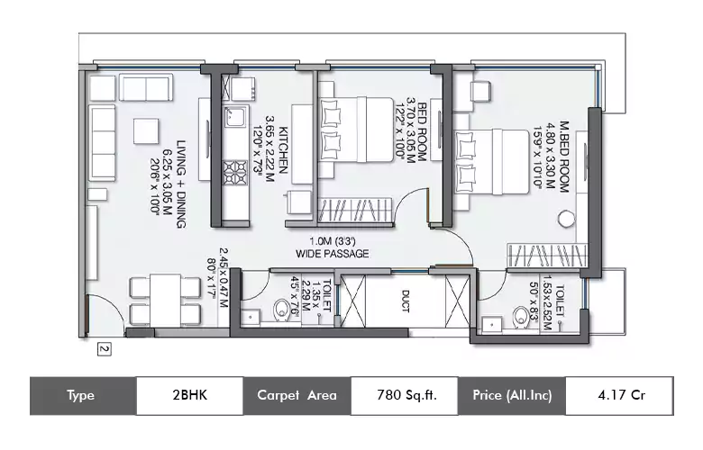 2 BHK-780 Sq.ft.